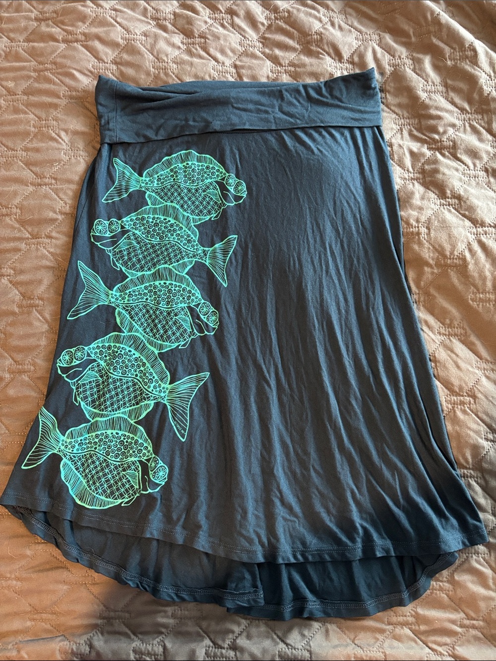 Octopus Ink Women’s Skirt w/ Teal Halibut Print. Very unique/hard to find.